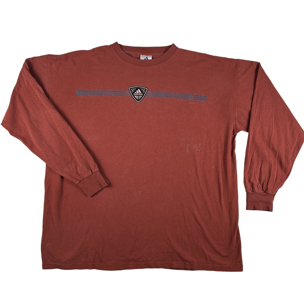 Vintage Adidas Shirt Mens 2XL Red Long‎ Sleeve Embroidered Patch Made USA 90s